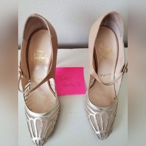 Nude/gold cage pumps,  sz 37.5